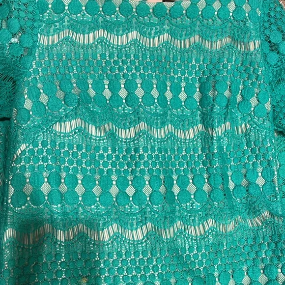green lace overlay shift dress 3/4 sleeves 6P - Picture 3 of 5